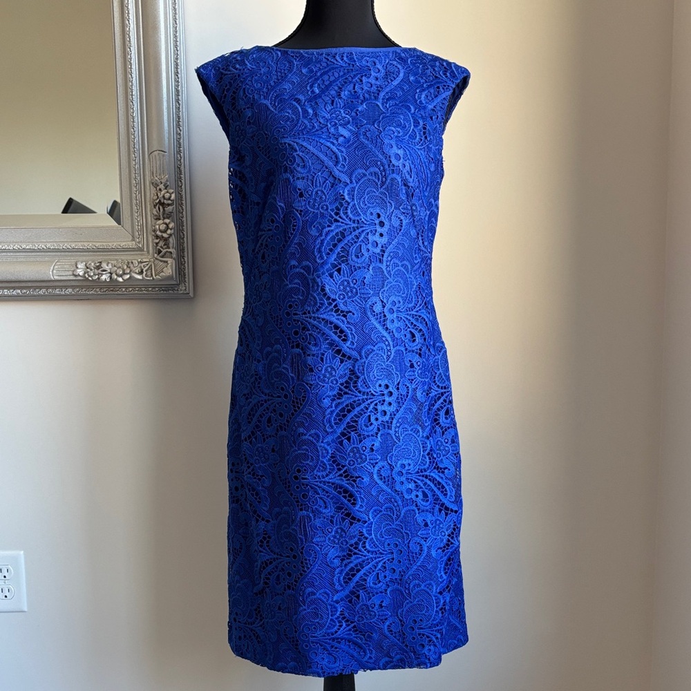 Lauren Ralph Lauren Cobalt Blue Lace Midi Dress